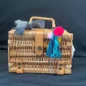 Handbag Pom Pom Charm Bohemian Straw Summer Square Clutch Travel